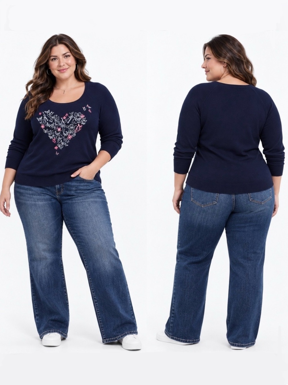 TORRID NAVY BUTTERFLY HEART SWEATER